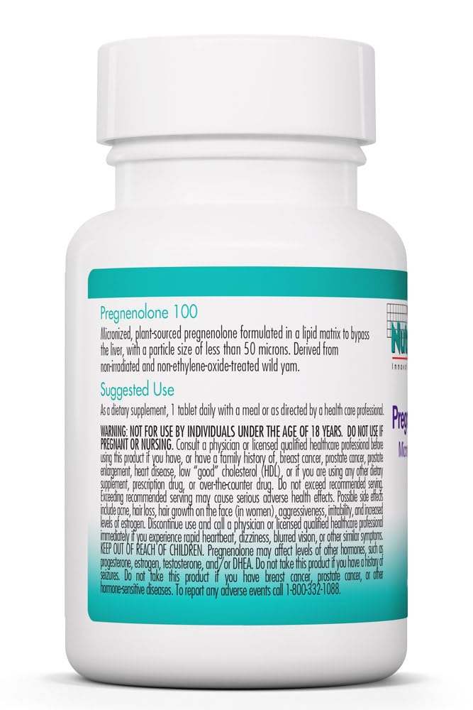 Allergy Research Group NutriCology Pregnenolone 100 mg Micronized Hormone Precursor Stress & Well-Being Support Enhanced Absorption Formula, 60 Tablets