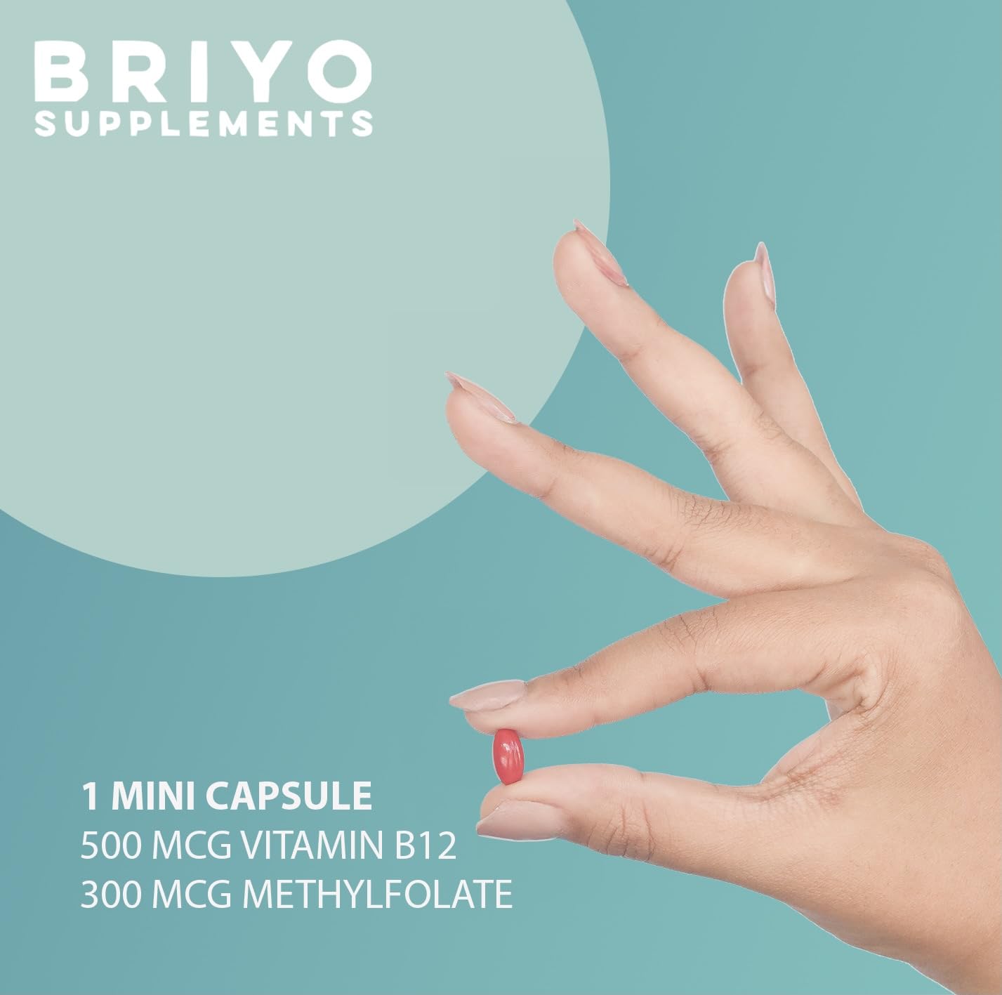 Briyo Vitamin B12 500 mcg (methylcobalamin) with Folate (methylfolate) Softgels 90 Count