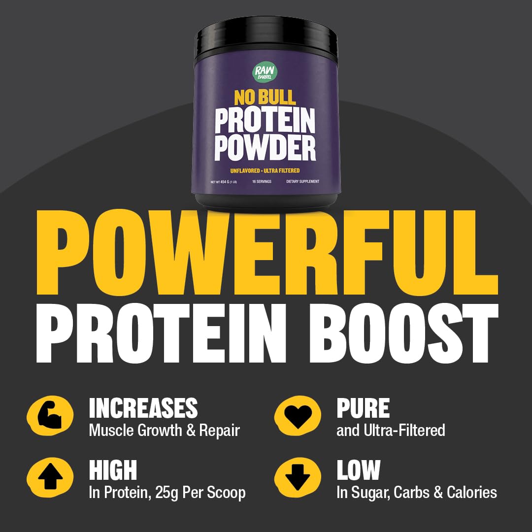 Raw Barrel No Bull Unflavored Whey Protein Powder, 16 oz