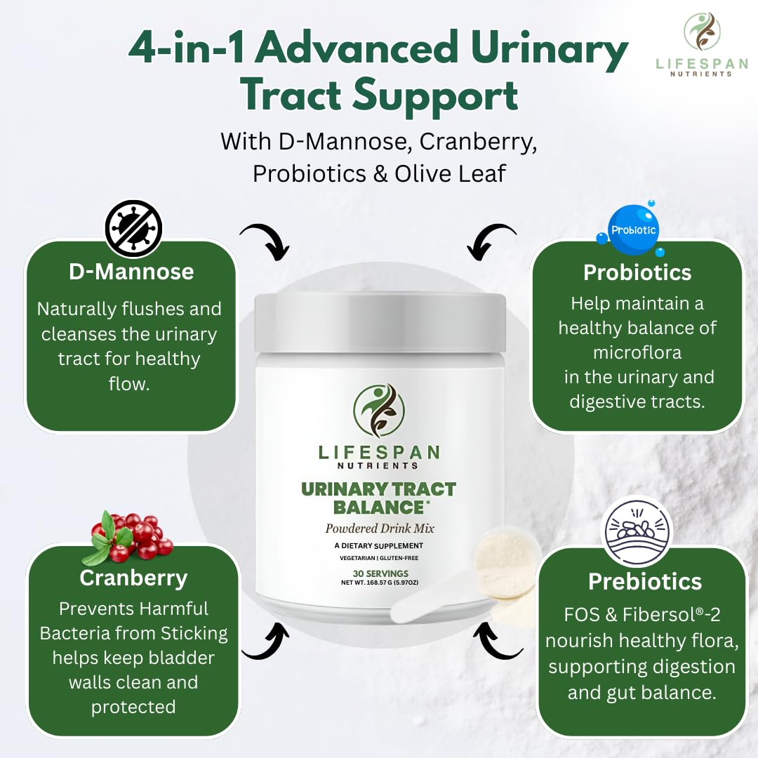 LifeSpan Nutrients D Mannose with Cranberry and Probiotics Powder, 30 Servings