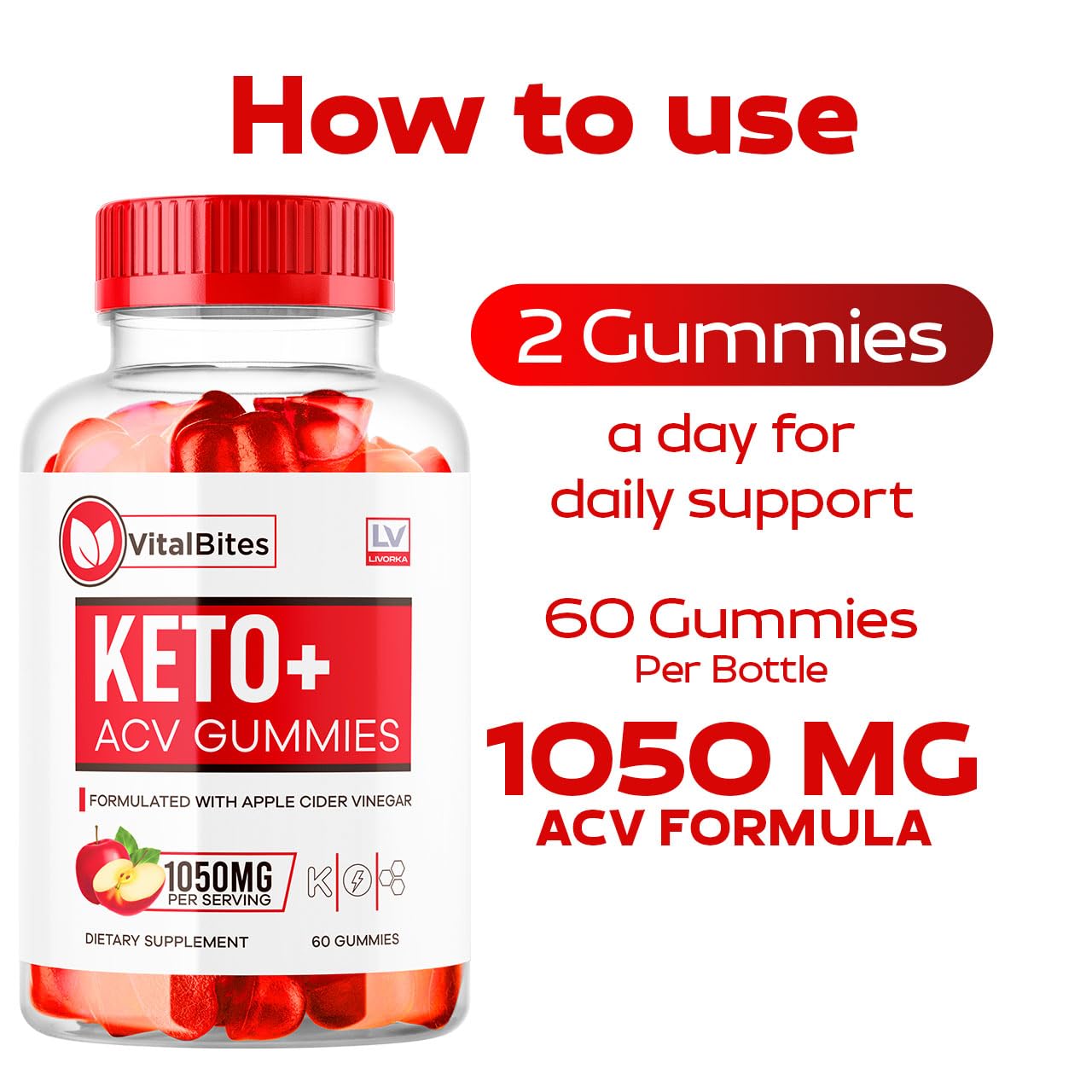 LIVORKA VitalBites Keto ACV Gummies, 180 Gummies