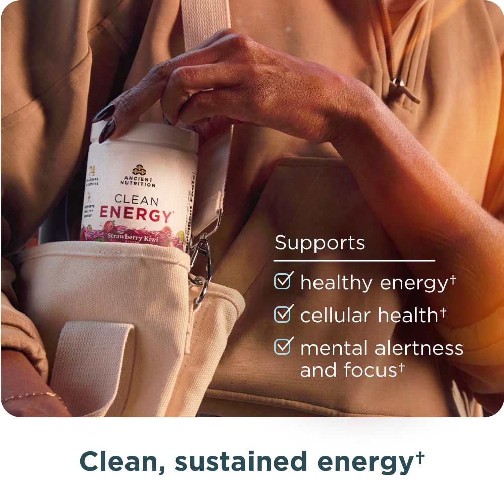 Ancient Nutrition Clean Energy Powder, Strawberry Kiwi, 30 Servings