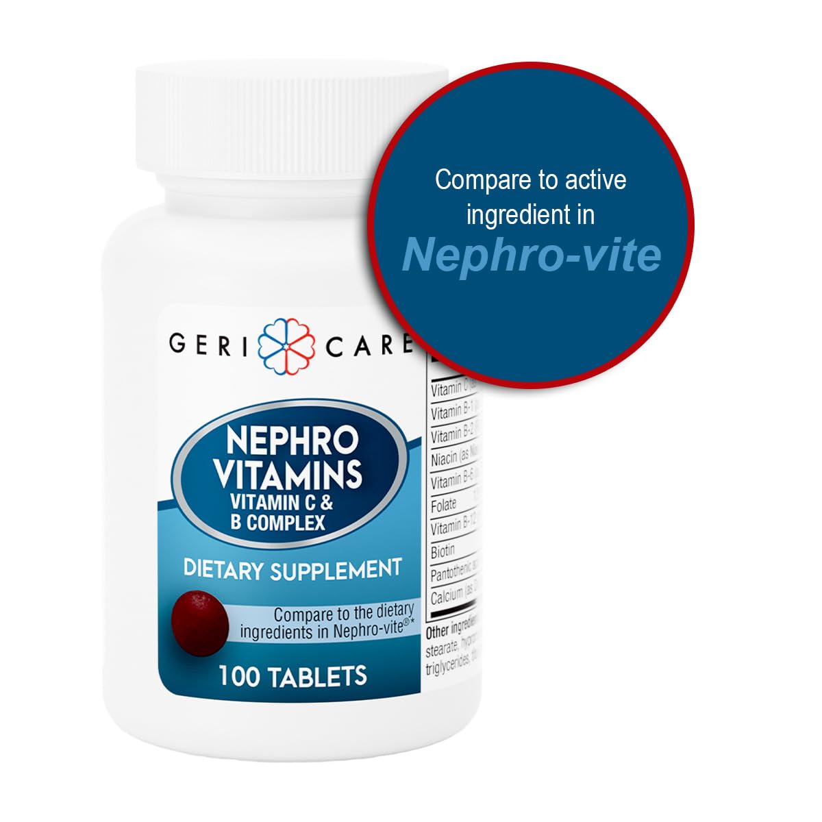 GeriCare Nephro Vitamin C & B Complex Tablets, 100 Count