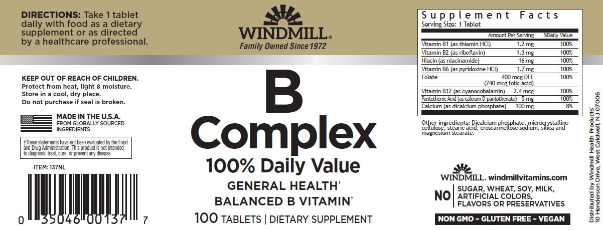 Windmill Vitamin B-Complex Tablet, 100 Tablets