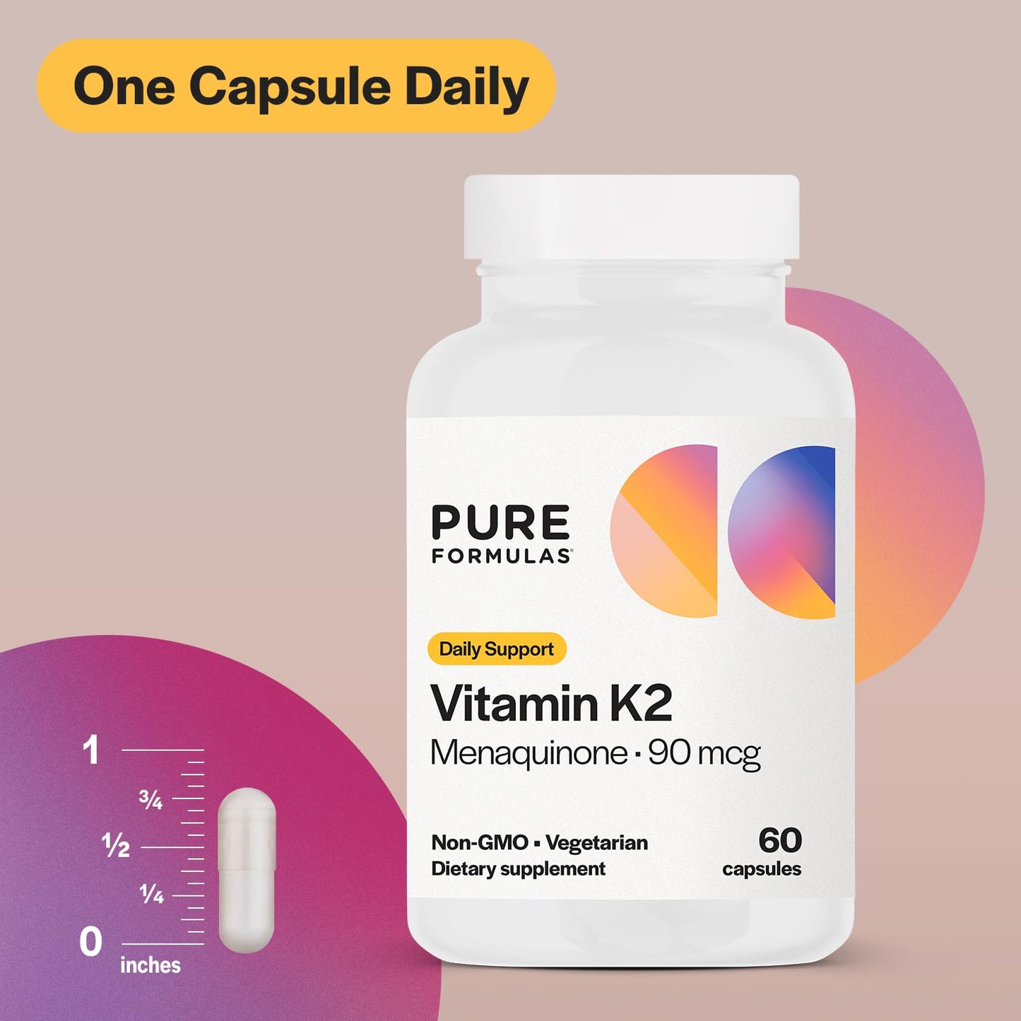 PureFormulas Vitamin K2 MK7 (Menaquinone-7) High Potency 90mcg, 60 Capsules