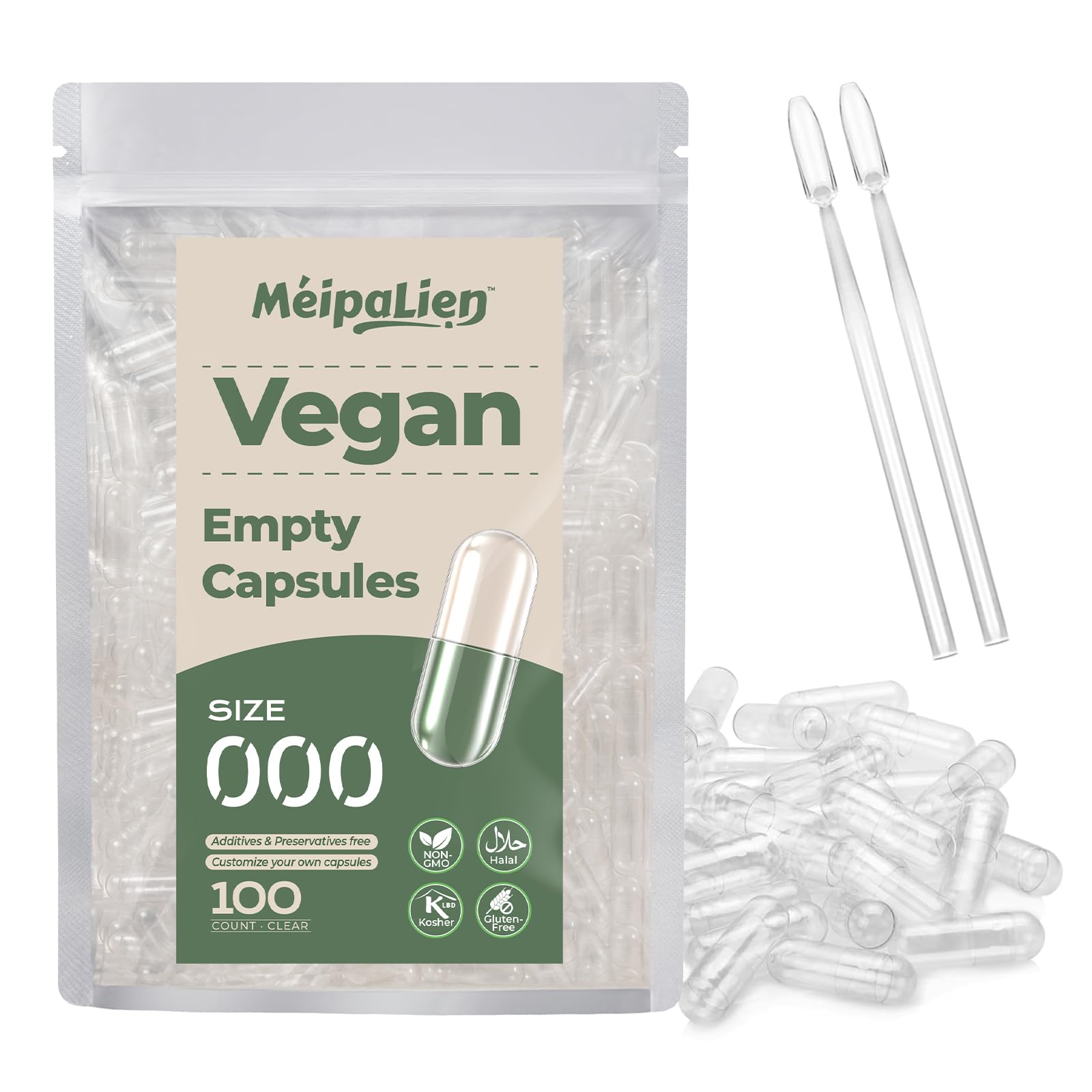 MéipaLien HPMC Empty Capsules Size 000-100 Clear, 100 Count