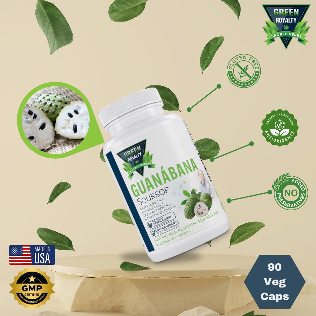GREEN ROYALTY Graviola Guanabana (Soursop) Capsules, 1100mg per serving, 90 Capsules