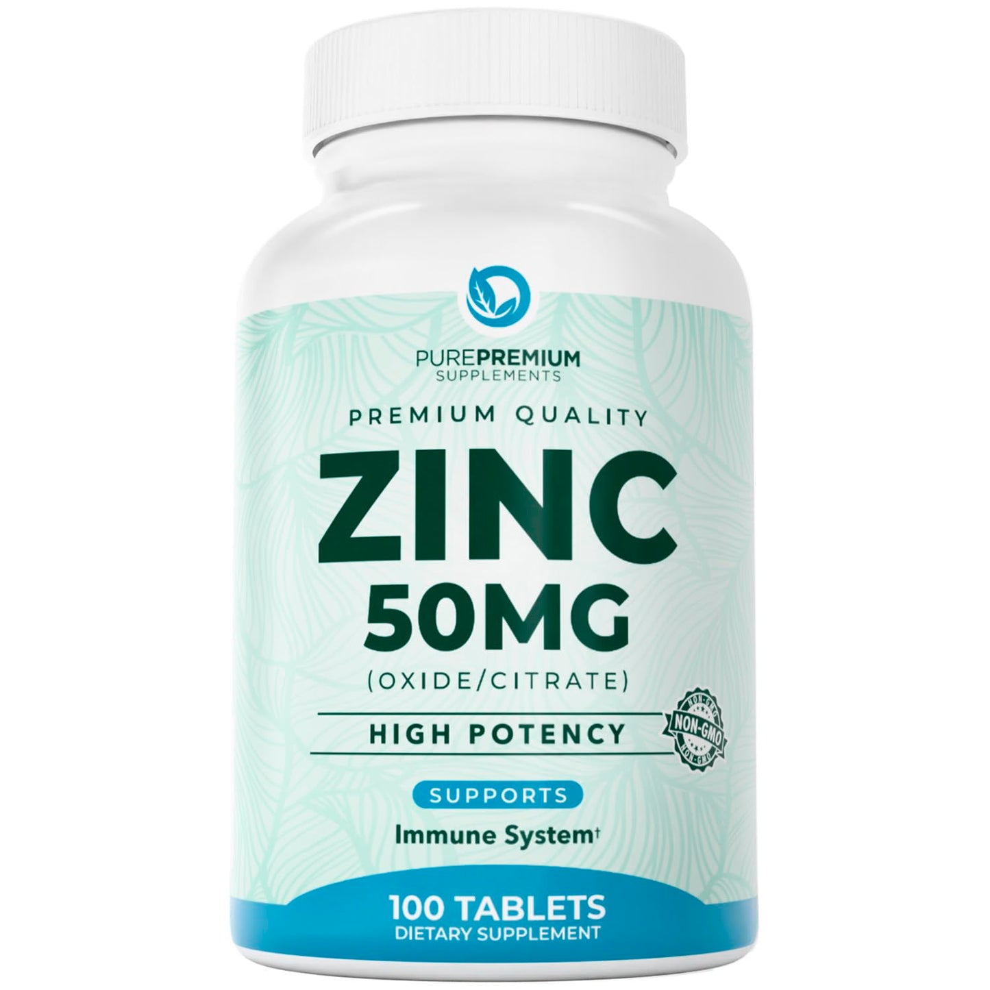 PurePremium Supplements Natural Zinc 50mg Tablets, 100 Count