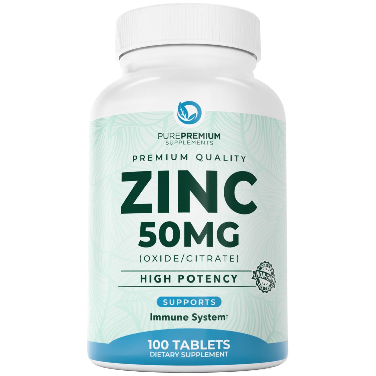 PurePremium Supplements Natural Zinc 50mg Tablets, 100 Count