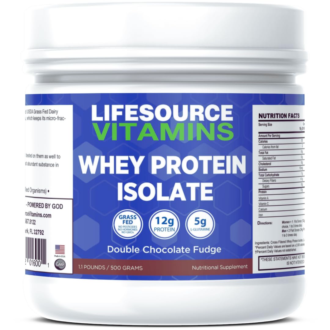 LifeSource Vitamins Whey Protein Isolate Powder, Double Chocolate Fudge, 16 Servings