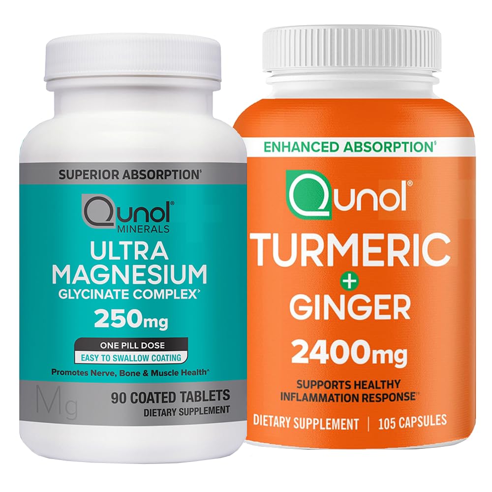 Qunol Magnesium Glycinate Complex & Turmeric Curcumin Capsules, 90 Count & 105 Count