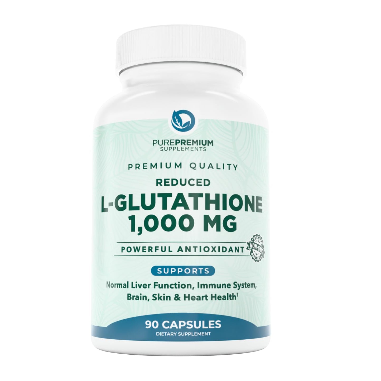 PurePremium Supplements Reduced Glutathione 1000mg per Serving – 98% Purity, 500mg per Capsule – Antioxidant Support for Liver Detox, Skin, Brain & Immune System, Capsule, 90 Count