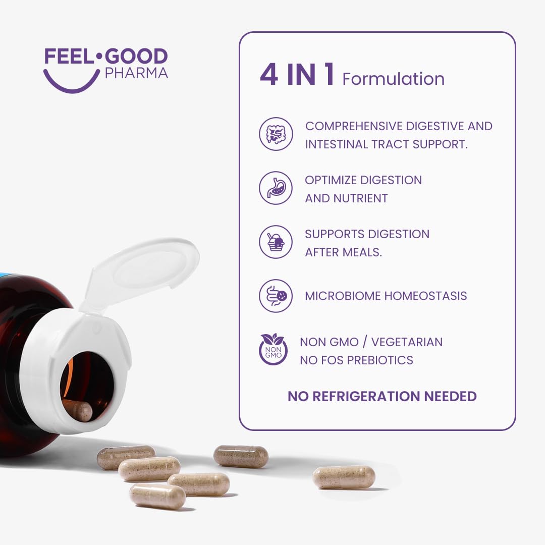 FEEL GOOD PHARMA Digestive Enzymes 4-in-1 Synbiotic+ Capsule, 120 Count