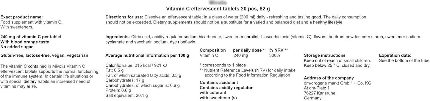 Generic Vitamin C Soluble Tablets 20 Count