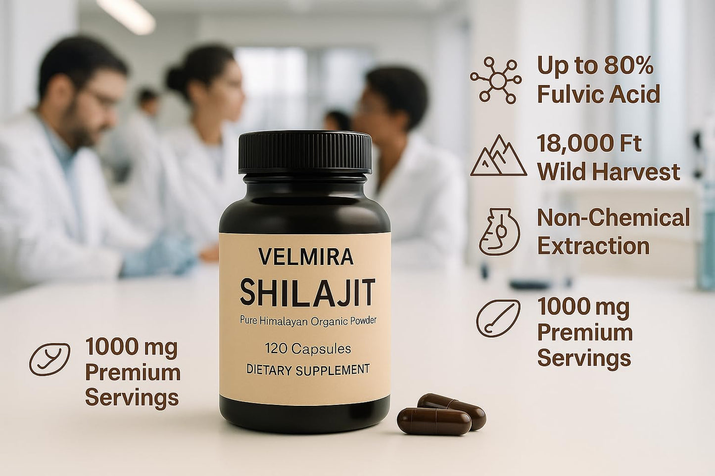 Velmira Shilajit Himalayan Resin Powder Capsules, 120 Count