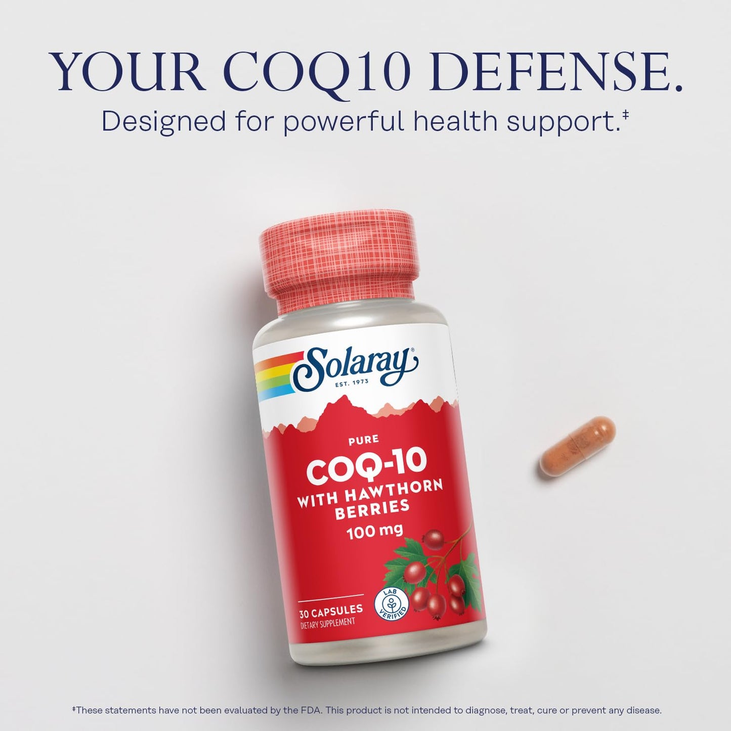 Solaray Pure CoQ10 100mg with Hawthorn Berry Capsules, 30 Capsules