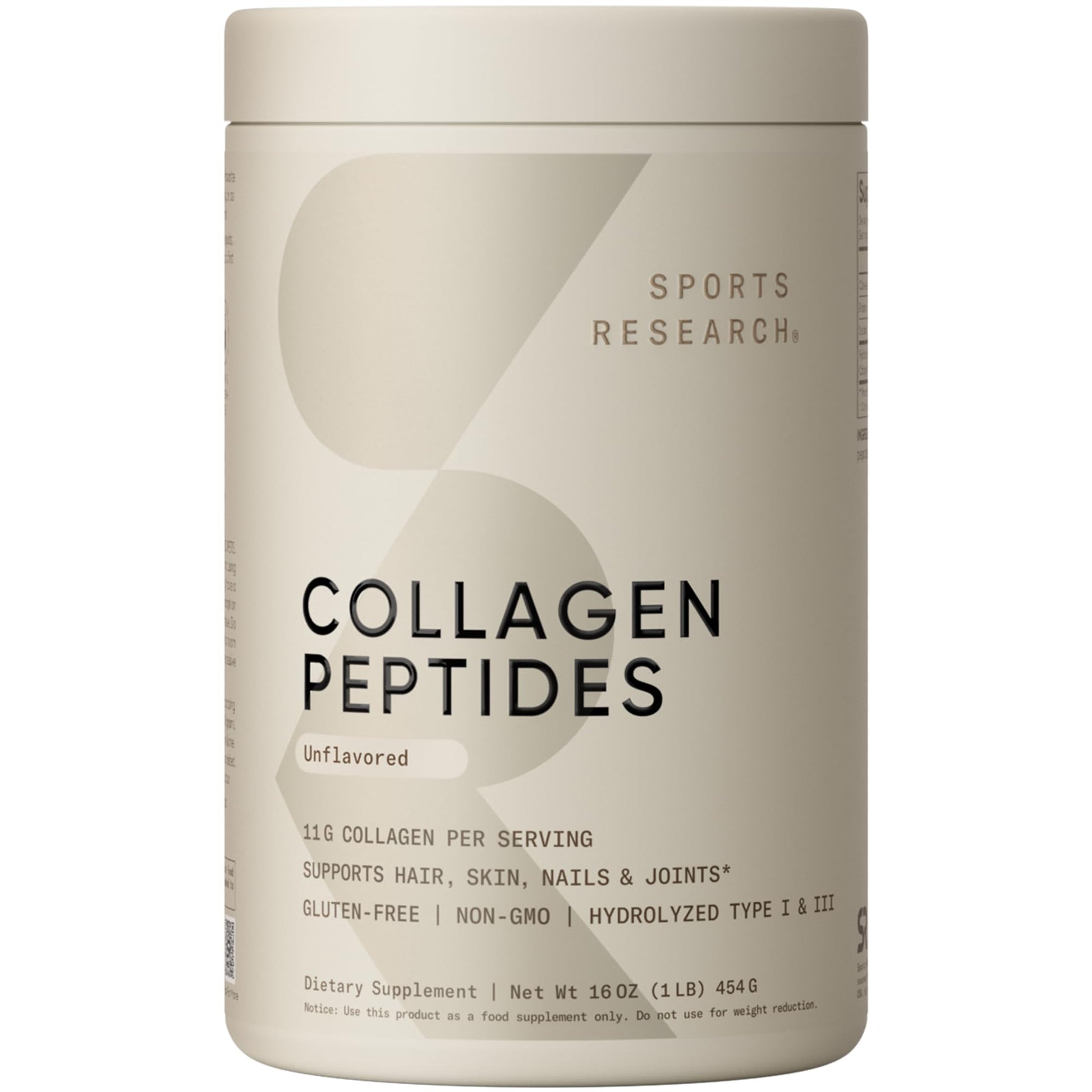 Sports Research Collagen Peptides Powder, Hydrolyzed Type I & III, 16 oz