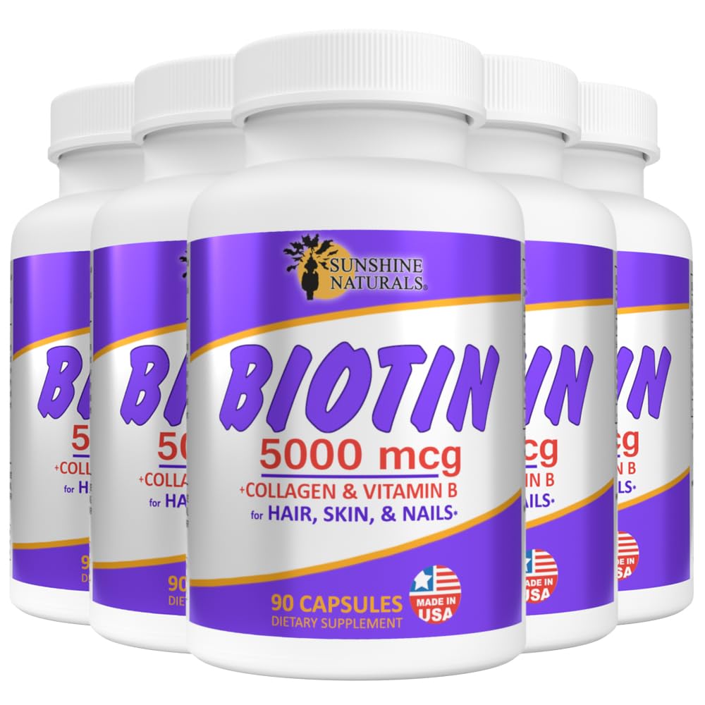 Sunshine Naturals Biotin Dietary Supplement Capsule, 5000 mcg, 450 Capsules