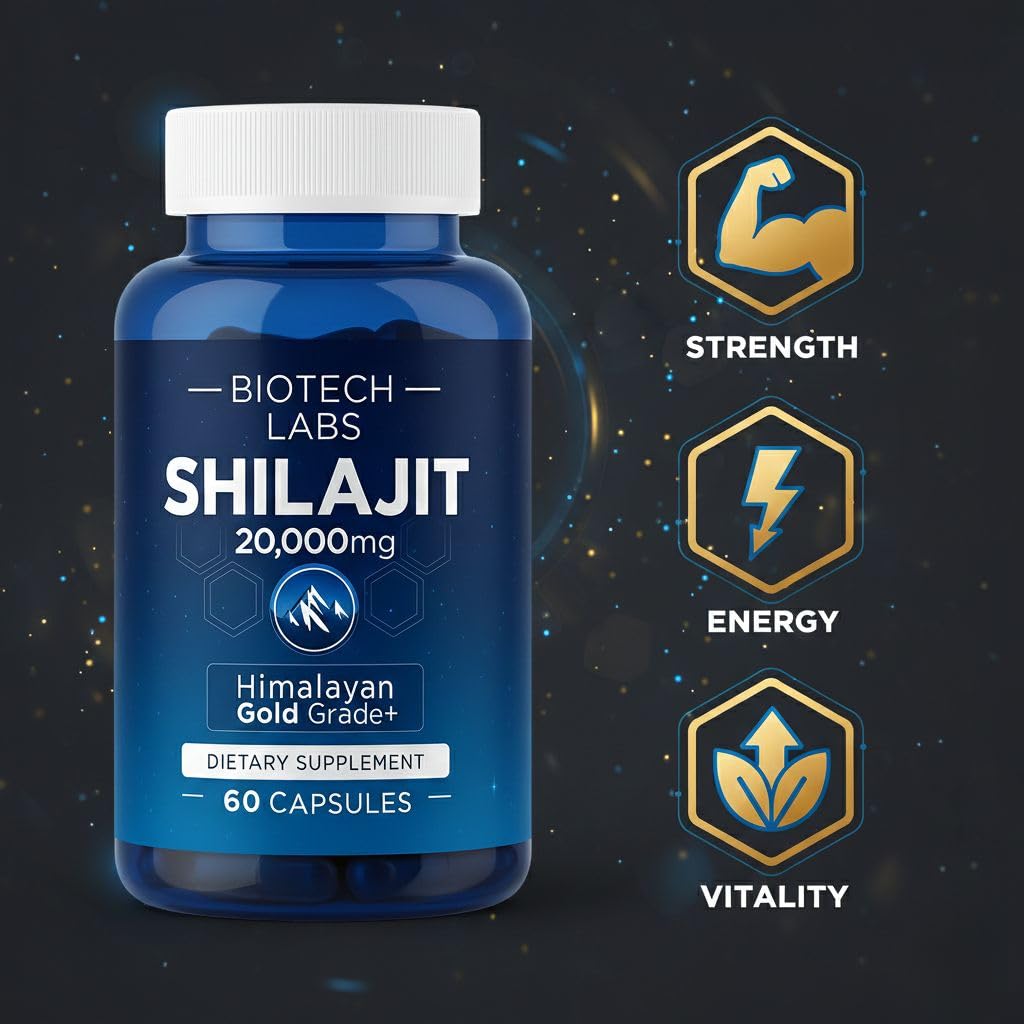 Generic Biotech Labs Shilajit 20,000mg – Gold Grade Himalayan Extract Capsules, 60 Count