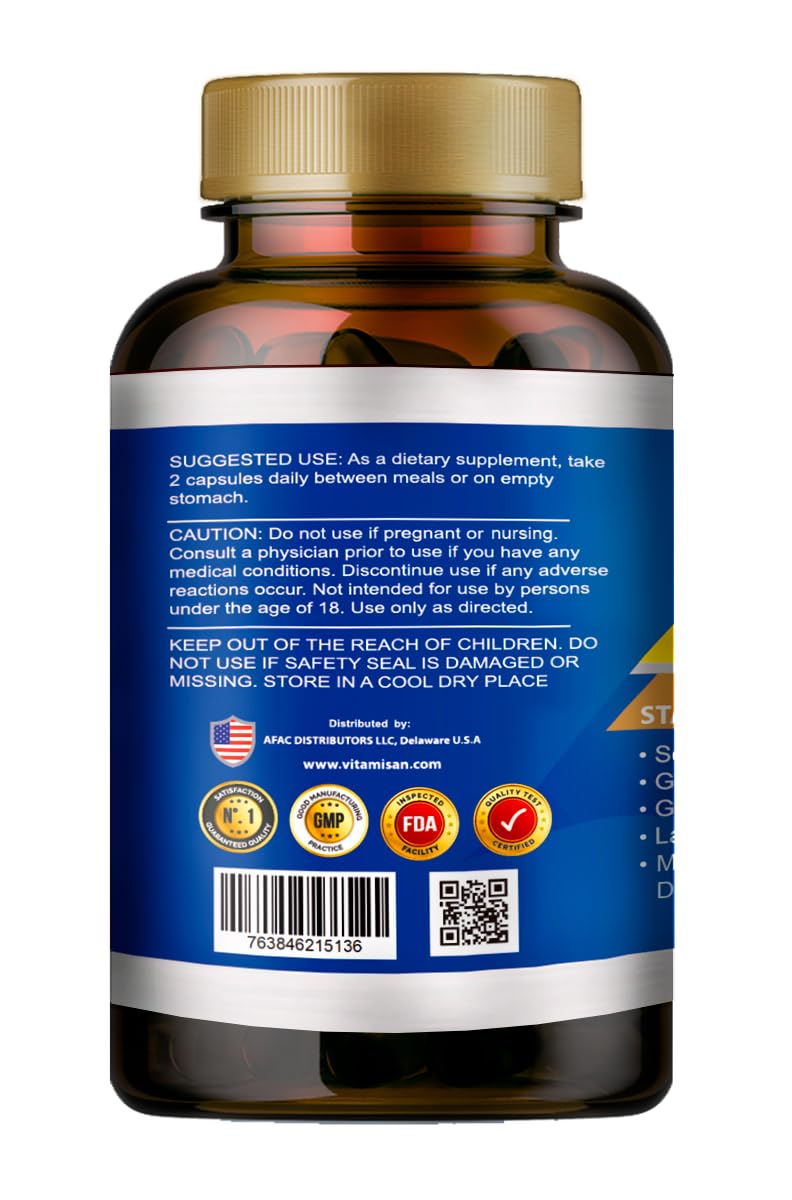 VITAMISAN Probiotics for Women, Men and Adults Natural Shelf-Stable Probiotic Supplement with Organic Prebiotic, Acidophilus Probiotic Capsules, 100 Count