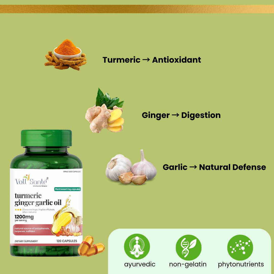 Voll Santé 3 in 1 Turmeric Ginger Garlic Oil Capsule, 120 Capsules
