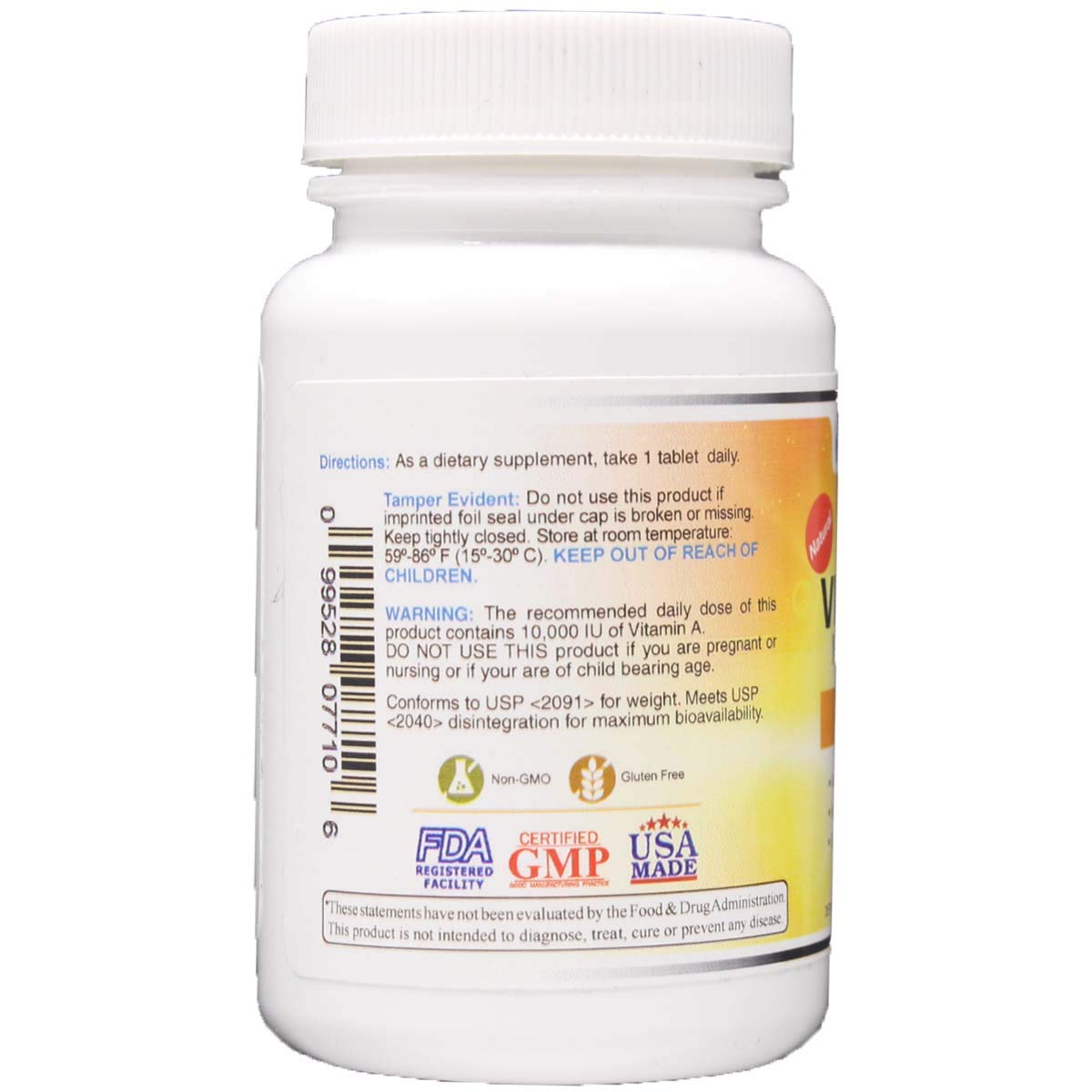 Wonder Laboratories Vitamin A 10,000 IU as Palmitate from Cod Fish Liver Oil Tablet, 100 Tablets