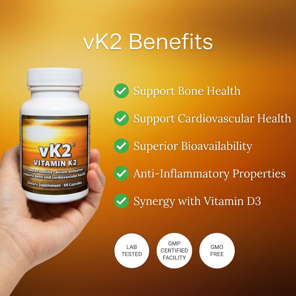 vK2 Vitamin Supplement MK-4 + MK-7 Capsule 60 Count