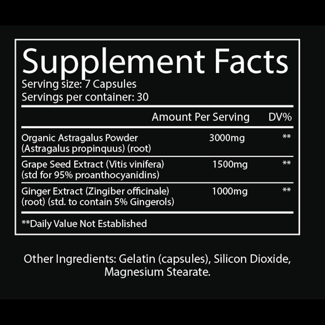 Troponin Nutrition Renal Reset Kidney Support Organic Astragalus Powder Grape Seed Extract Ginger Extract Capsules 210