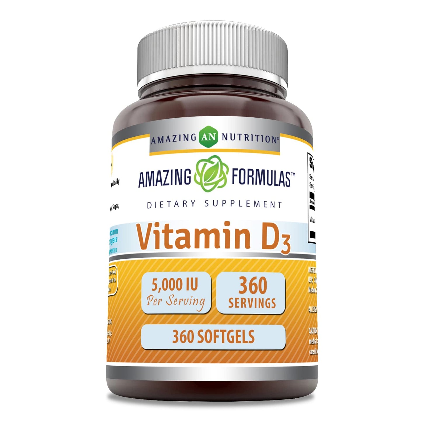 Amazing Nutrition Vitamin D3 (Cholecalciferol) Supplement Softgels, 360 Count