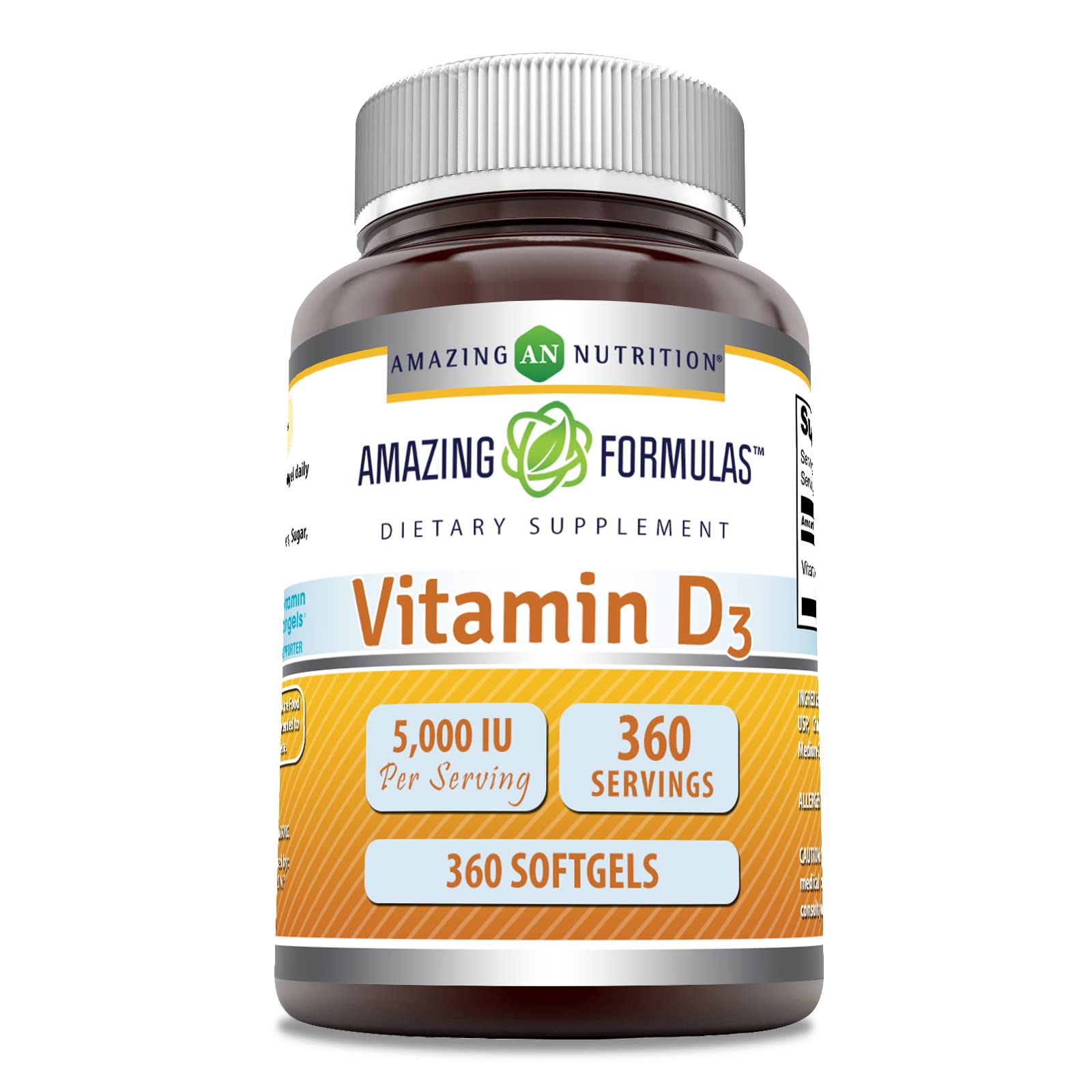 Amazing Nutrition Vitamin D3 (Cholecalciferol) Supplement Softgels, 360 Count