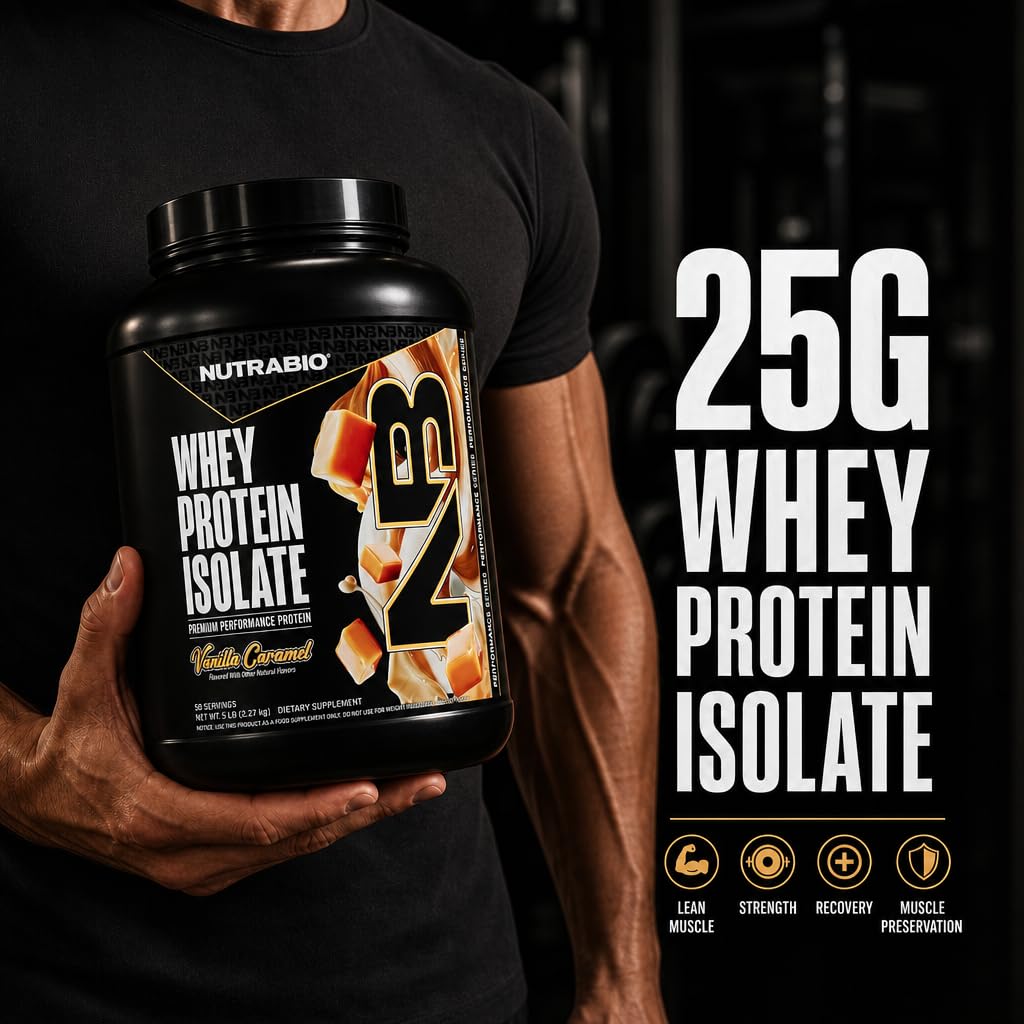 NutraBio 100% Whey Protein Isolate Protein Powder, Vanilla Caramel, 54 Servings
