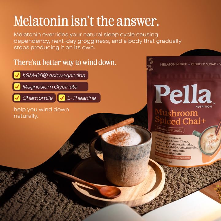 Pella Nutrition Instant Mushroom Spiced Chai Latte for Relaxation Powder 10.6 Ounce