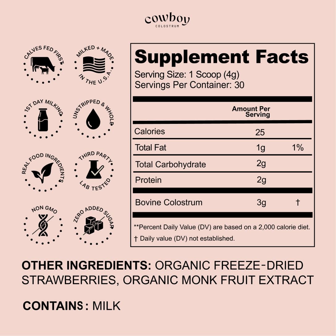 COWBOY COLOSTRUM The Exclusive 1st Milking Whole Grass Fed Colostrum Supplement Powder 4.8 oz