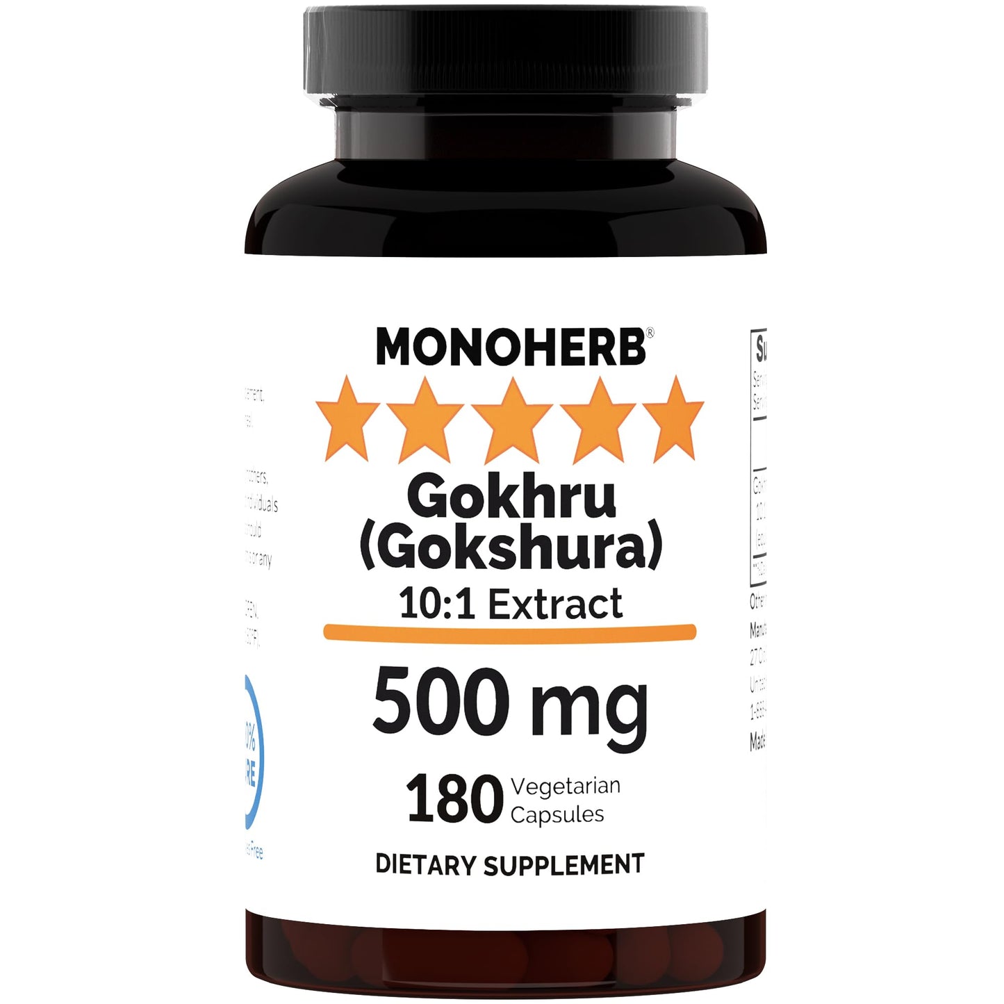 MONOHERB Gokhru - Gokshura 10:1 Extract - 500 mg per Capsule, 180 Capsules