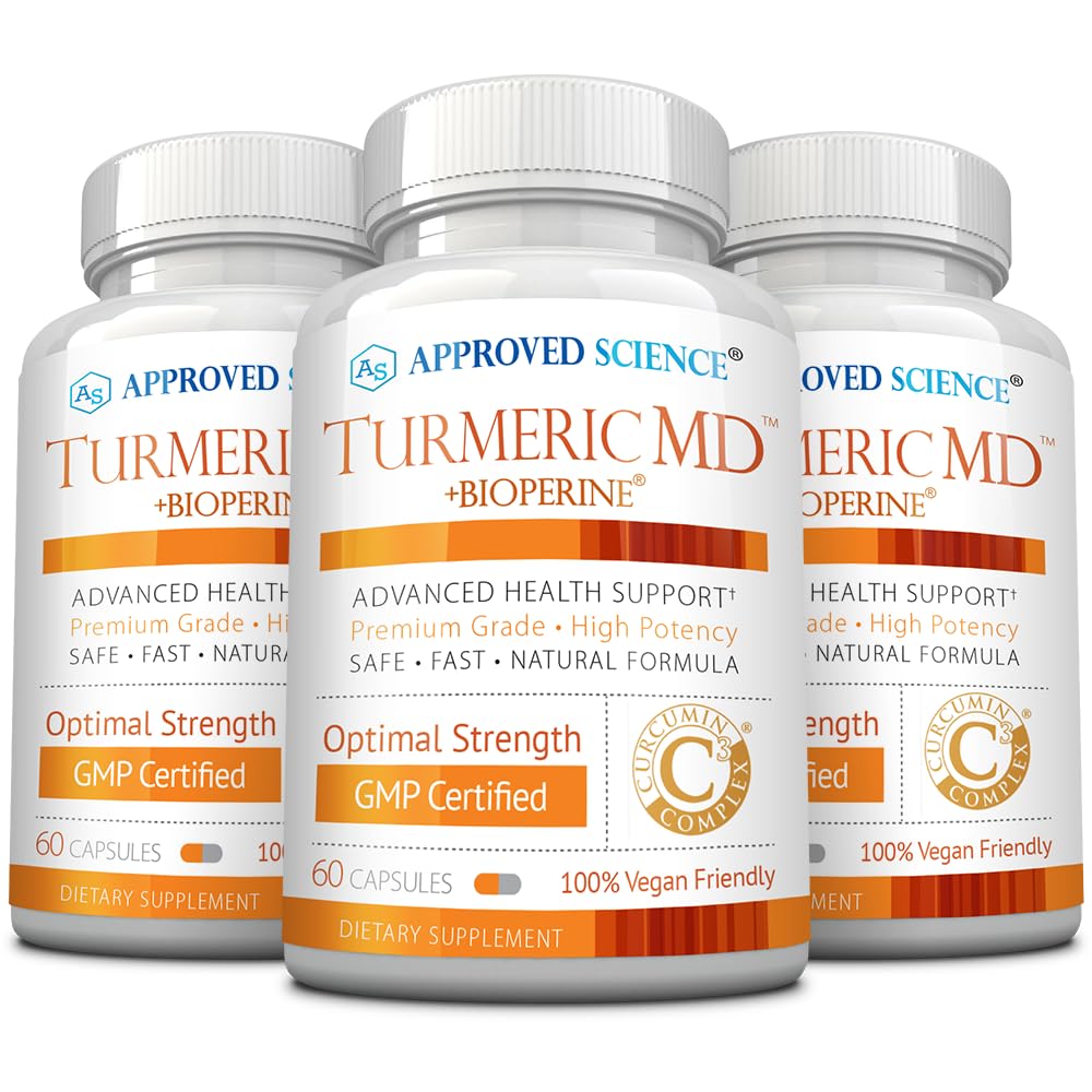 Approved Science Turmeric MD Turmeric Extract with BioPerine Black Pepper & 95% Standardized Turmeric Curcuminoids, 180 Capsules
