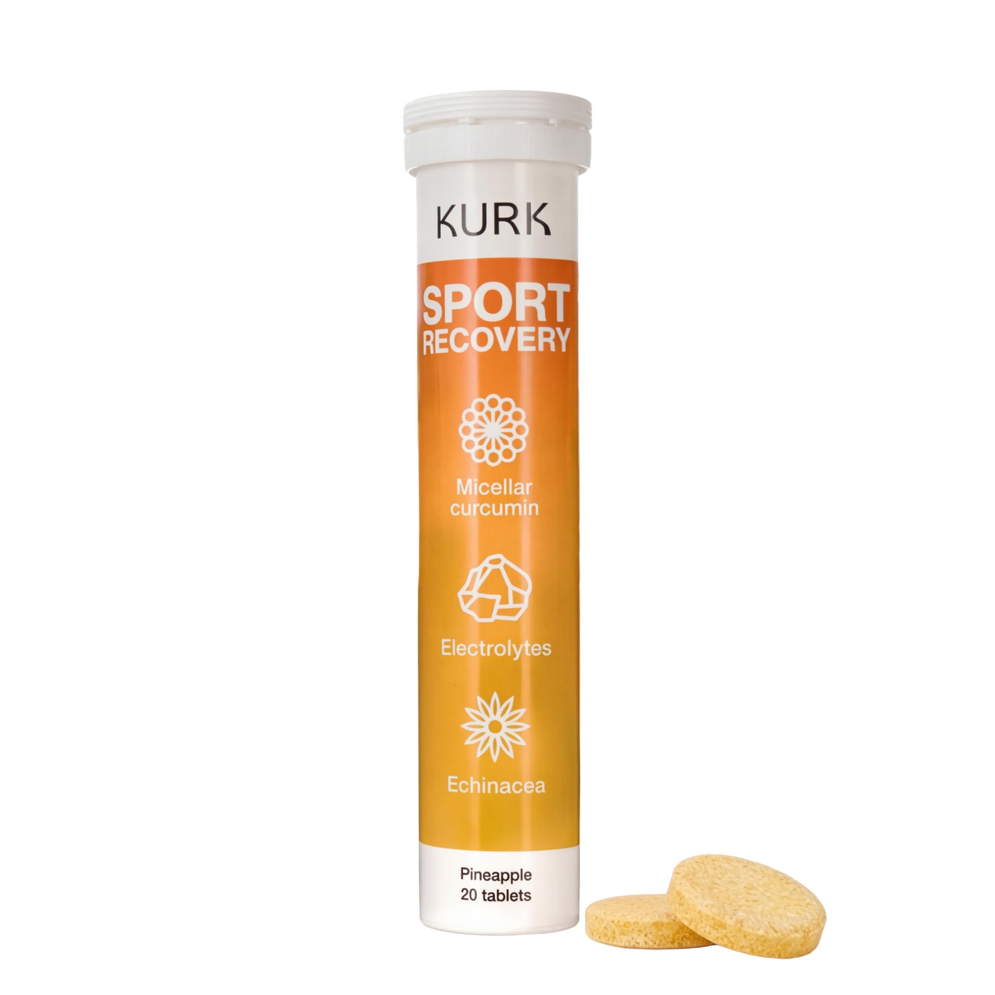 Kurk Sugar Free Electrolyte Tablets for Water, Hydration with Curcumin & Natural Ingredients, Pineapple, 185x More Absorbable Than Powders, 1 Tablet