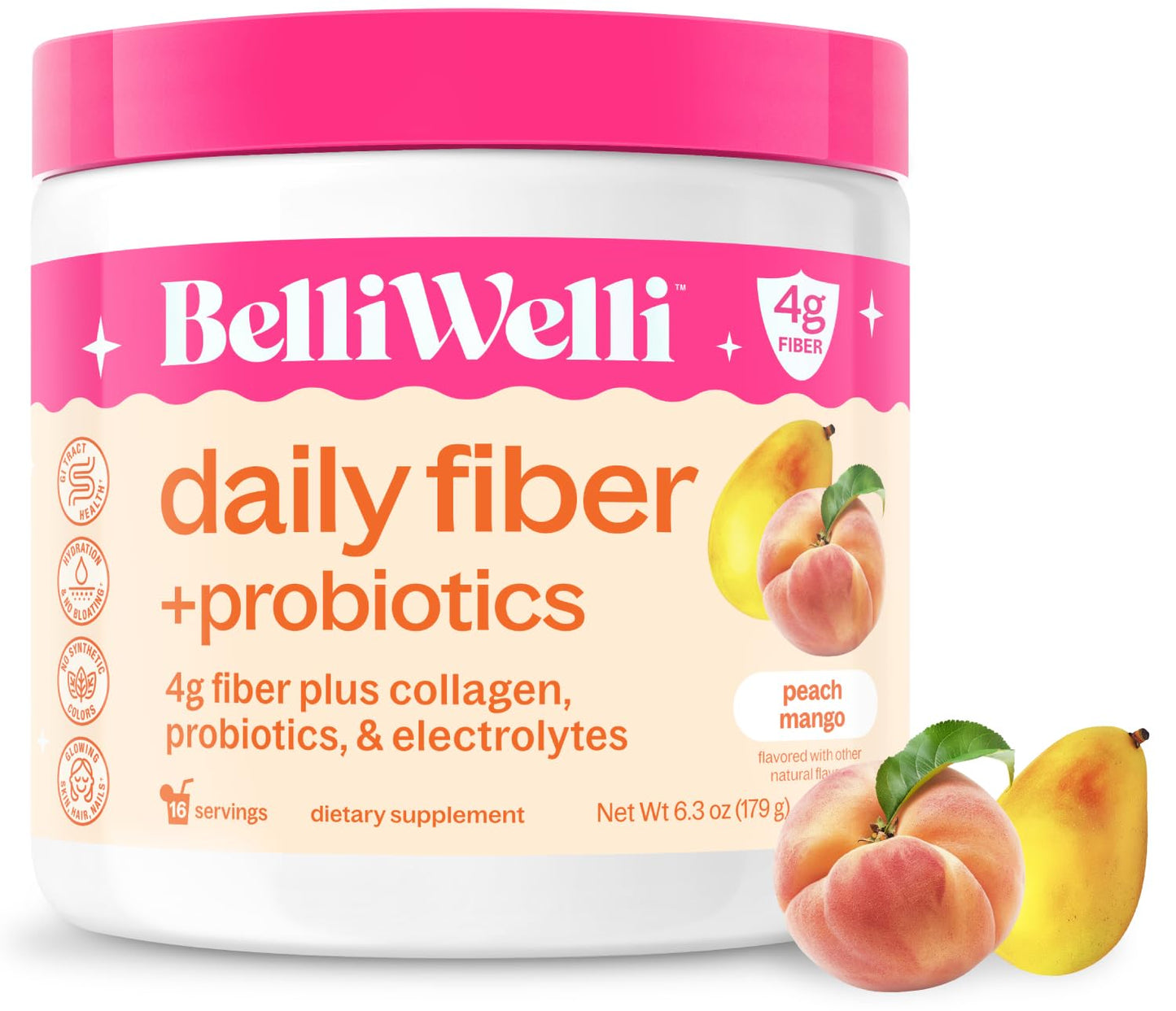 Belli Welli Fiber Supplement Powder with Prebiotics for Digestive Health and GLP-1 Support, Soluble Fiber for Gut Health & Debloat, Keto, Gluten Free, 6.3 Ounce