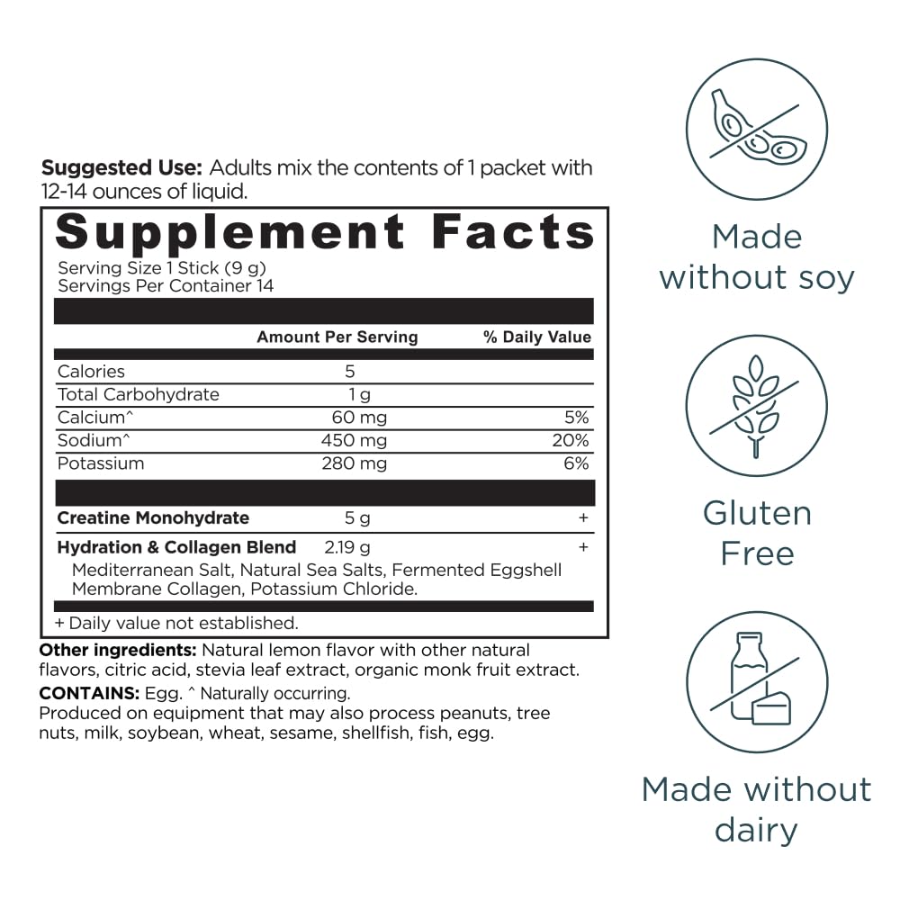 Ancient Nutrition Creatine + Collagen + Electrolytes Powder, 1 Ounce