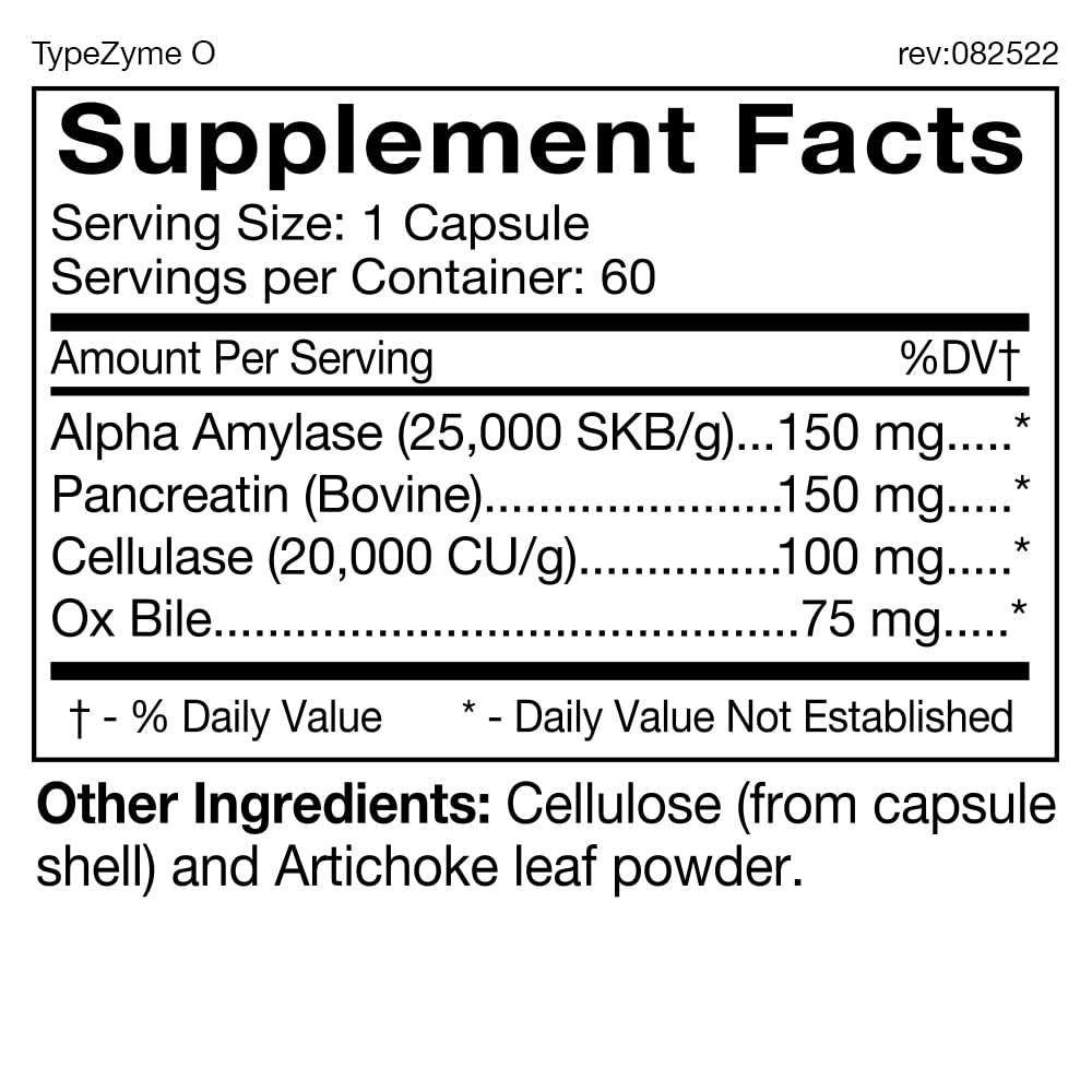 D'Adamo Personalized Nutrition TypeZyme - Digestive Enzyme (Blood Type O) Capsule, 60 Count