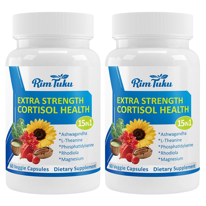 RimTuku Cortisol Detox for Women & Men - 15-in-1 Cortisol Manager & Reducer with Ashwagandha & Rhodiola Rosea, Stress Relief & Adrenal Balance, 120 Capsules