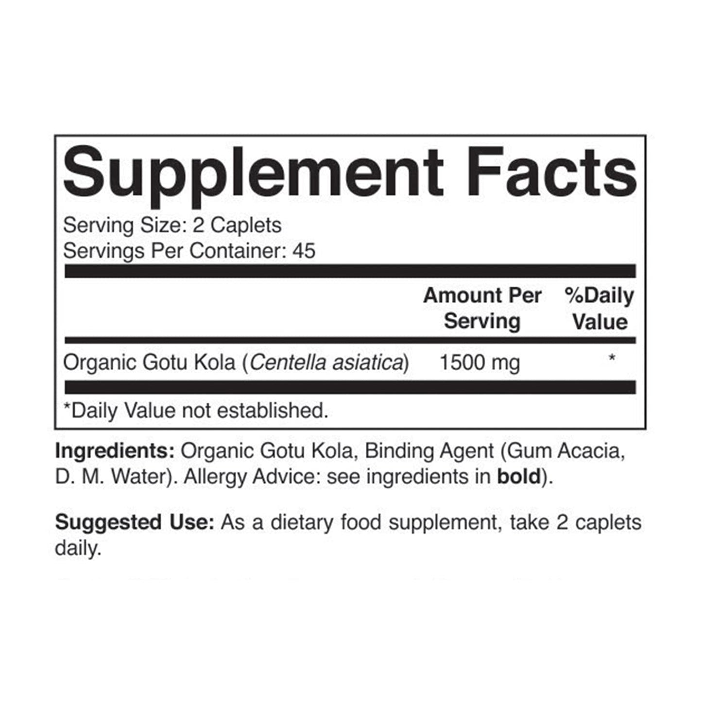 Brieofood Organic Gotu Kola 1500mg Tablet, 90 Count