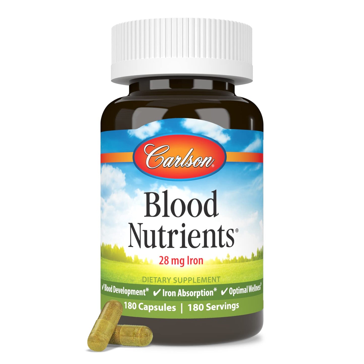 Carlson Blood Nutrients Iron 28 mg Capsules, 180 Count