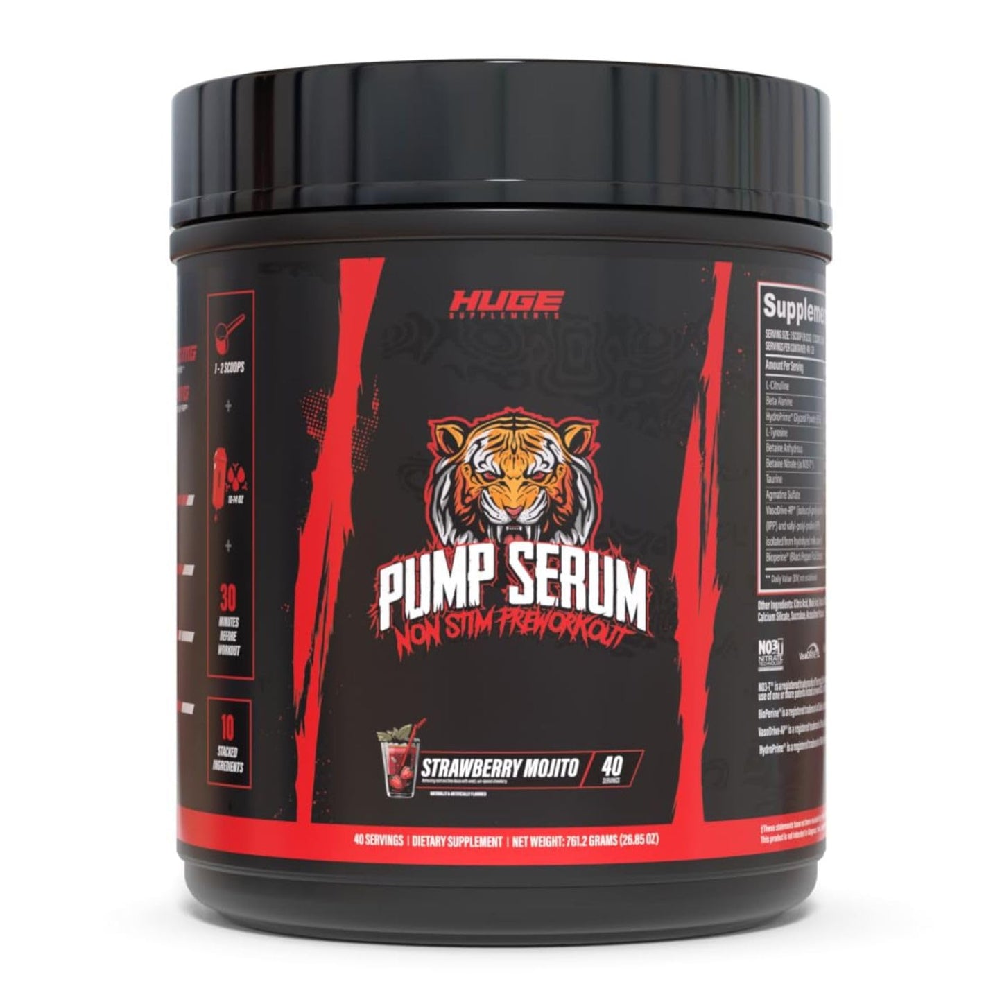 Huge Supplements Pump Serum Non Stim Pre-Workout Powder Strawberry Mojito, 40 Servings