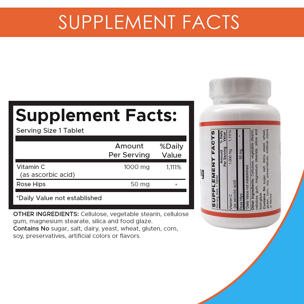 Holistic Health Vitamin C with Rose Hips 1000mg, 100 Tablets