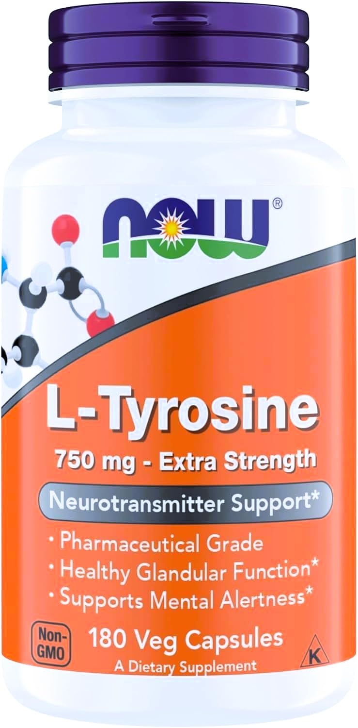 NOW Foods L-Tyrosine 750 mg Capsule, 180 Veg Capsules