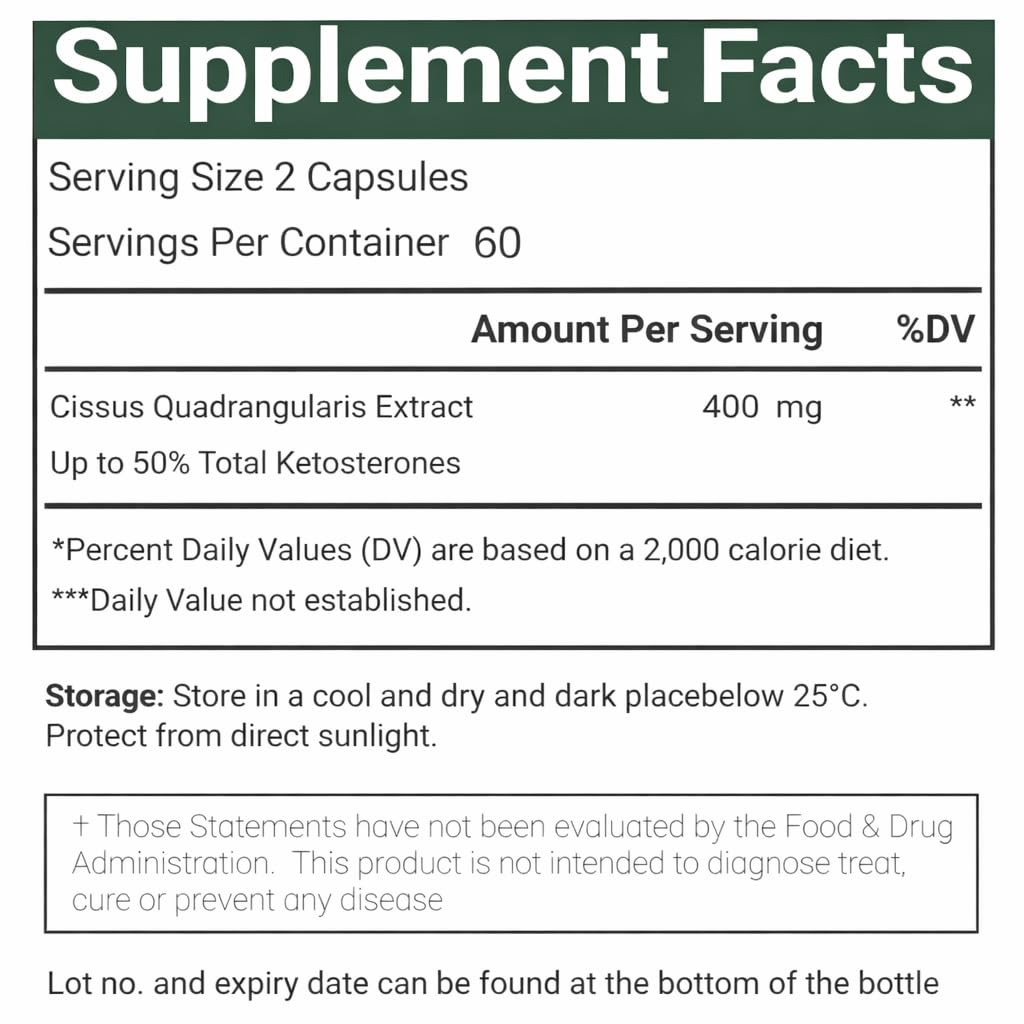 VitaCosmoX Cissus Quadrangularis Capsule, 400 mg, 120 Veggie Capsules, Pack of 1