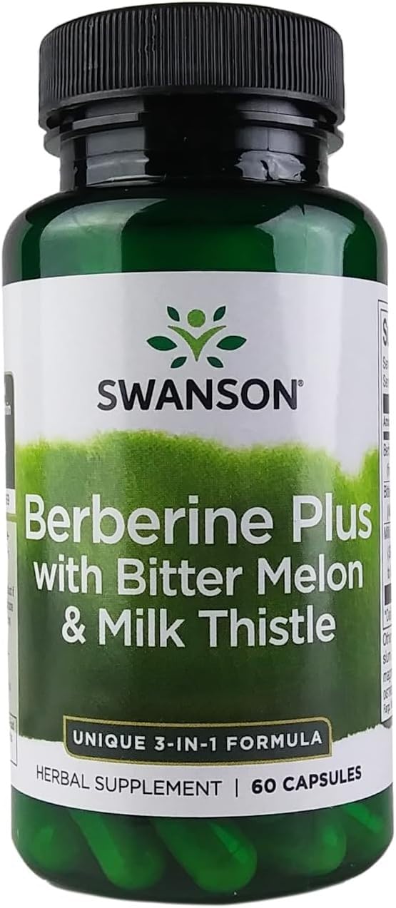 Swanson Berberine Plus with Bitter Melon & Milk Thistle - 3-in-1 Formula 60 Capsules