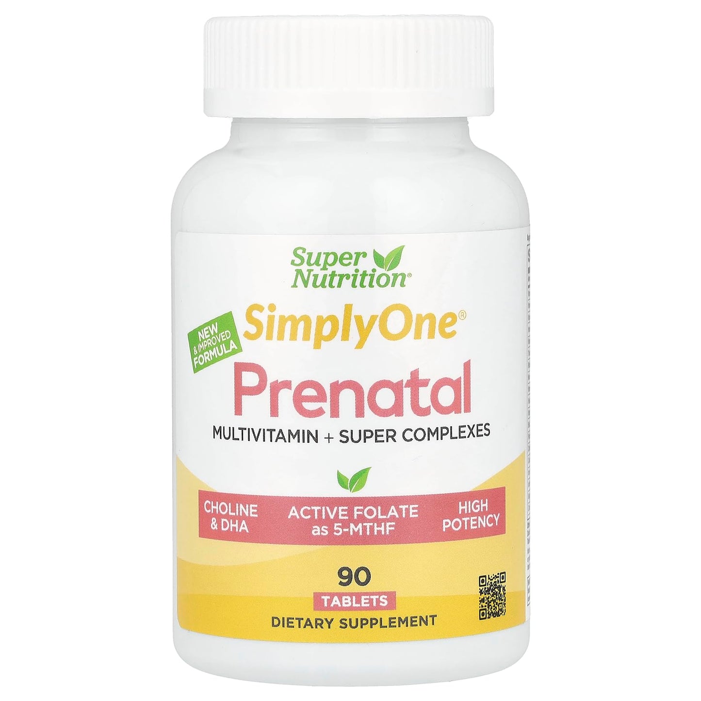 SuperNutrition Simply One Prenatal Multivitamin with Super Greens, Spices, Vitamin A, and Folate, 90 Tablets