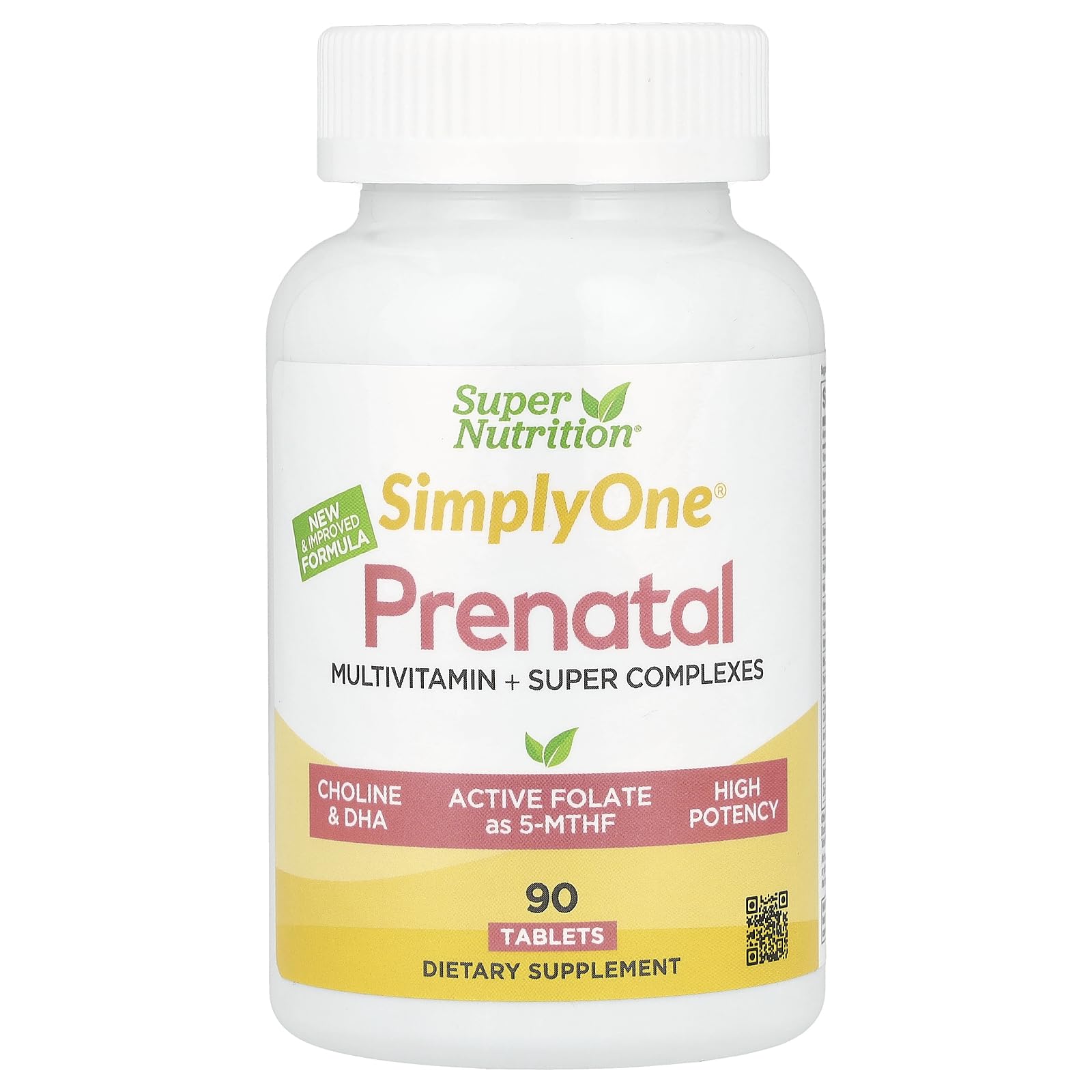 SuperNutrition Simply One Prenatal Multivitamin with Super Greens, Spices, Vitamin A, and Folate, 90 Tablets