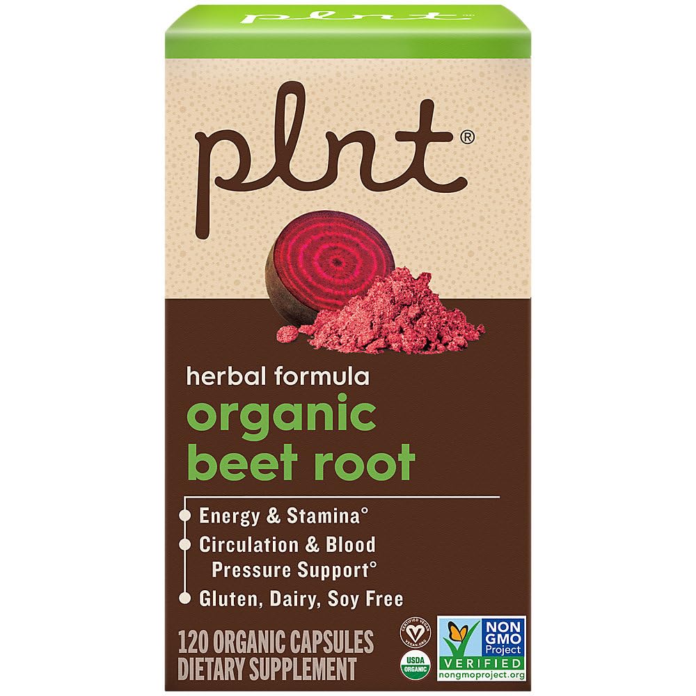 plnt Organic Beet Root for Circulation & Blood Pressure Support 1000 mg Vegetarian Capsules, 120 Count